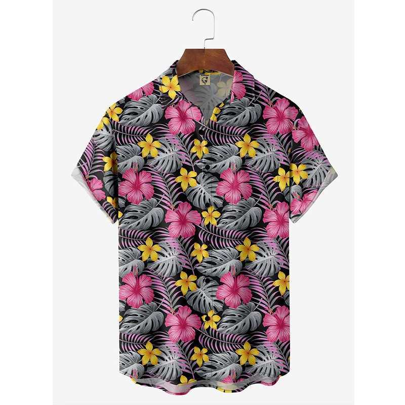 Floral shirt mens Hawaiian shirt holiday party shirt Cuban style lapel beach shirt Flower Camissa short sleeved womens shirt X2504101