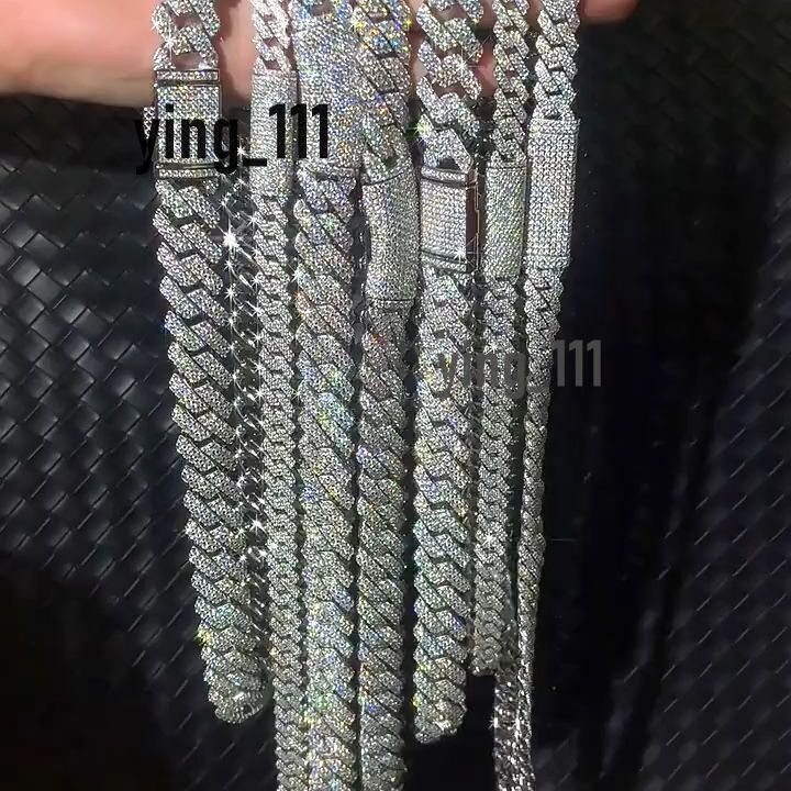Custom Thick Diamond 5A CZ Prong Link Iced Out 3 Row Setting Cuban Chain Hip Hop Necklace Mens