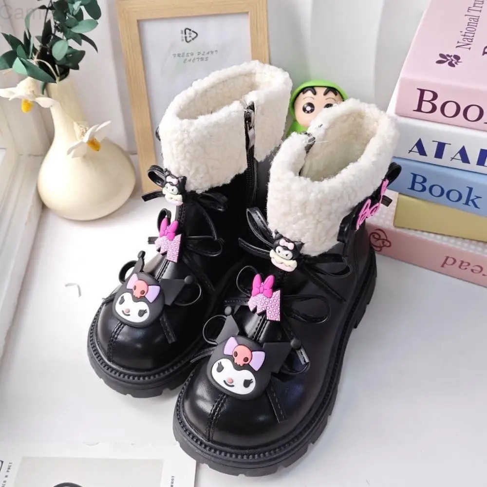 Sanrio Sanrios Kawaii Kuromi Girls Snow Boots Autumn Winter New Style Water Proof Ankle Length Cotton Shoes Child Martin Boots Sneakers H251110