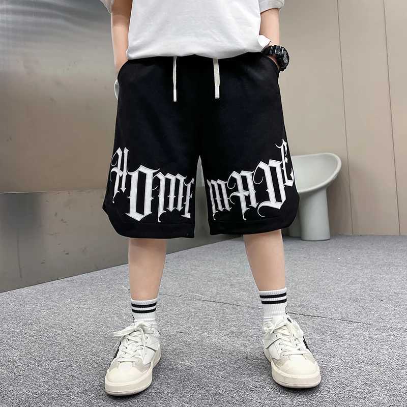 Loose Slee childrens summer cotton shorts for boys new casual letter printed shorts elastic waistband bottom 5 7 9 11 13 14Y Z250410