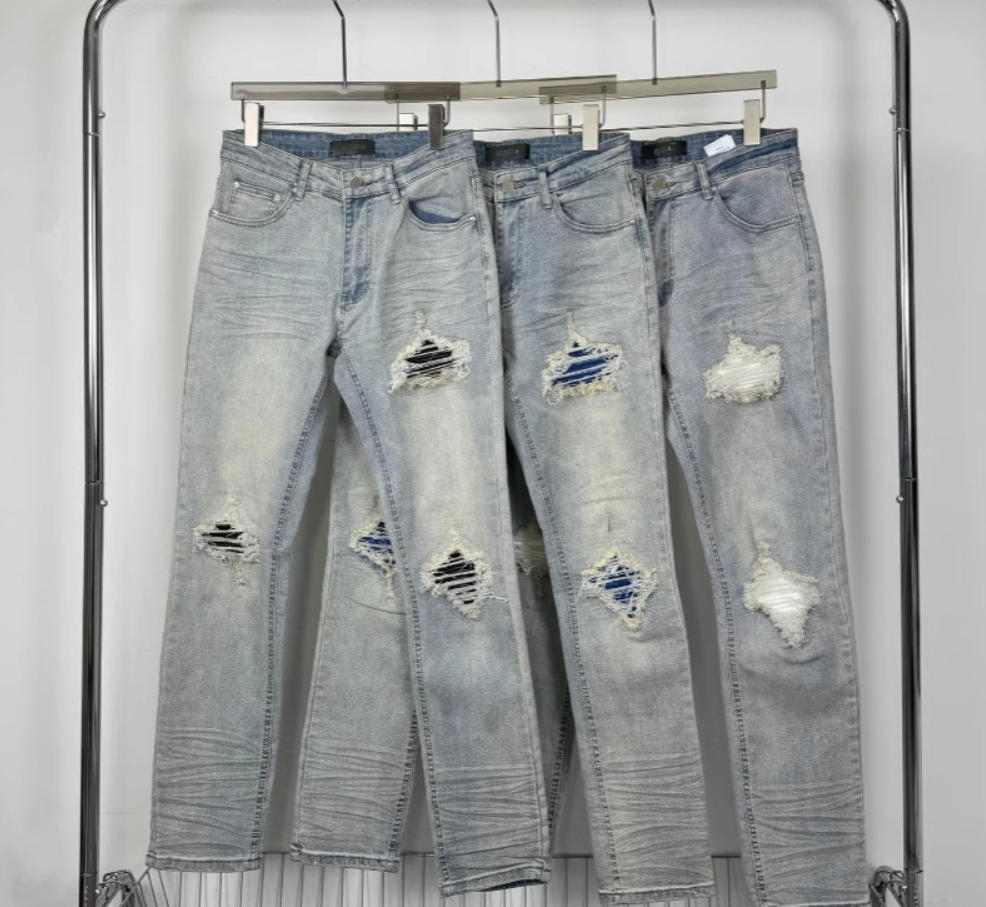 Men's High Street Slim Fit Jeans for men and women Straight Leg Trousers Casual Denim washed Ripped Pants For Men Z260313