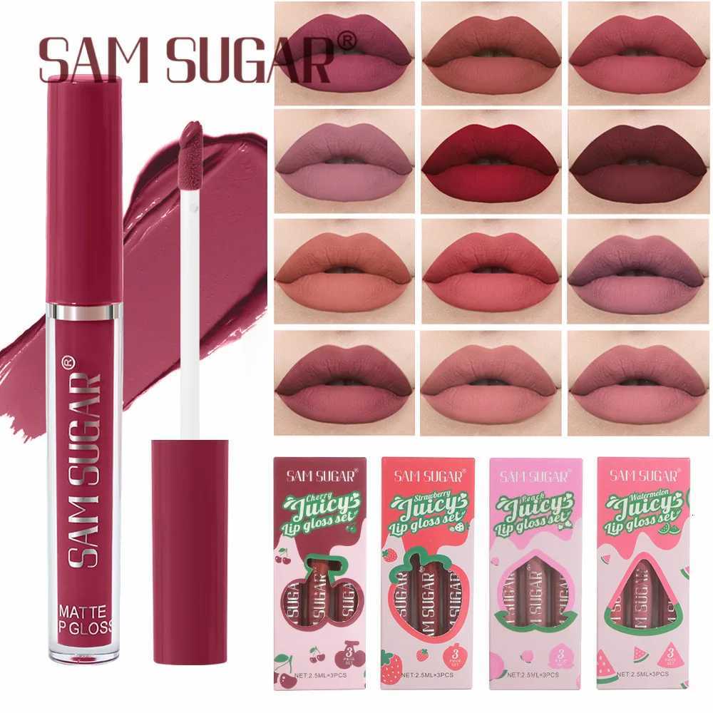 Fruit Cherry Strawberry Liquid Lipstick Makeup Kit Non Stick Cup Colorfast Long Lasting Velvet Matte Peach Lip Gloss Set 3pc/setT251110