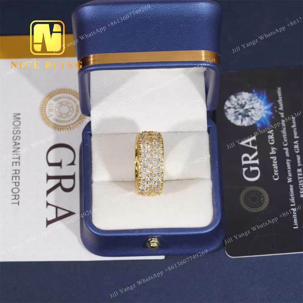 NEW ARRIVAL Affordable Side Setting Band Ring 3 Rows Moissanite Championship Ring 925 Silver Rings Hip Hop Fine Jewelry Unisex