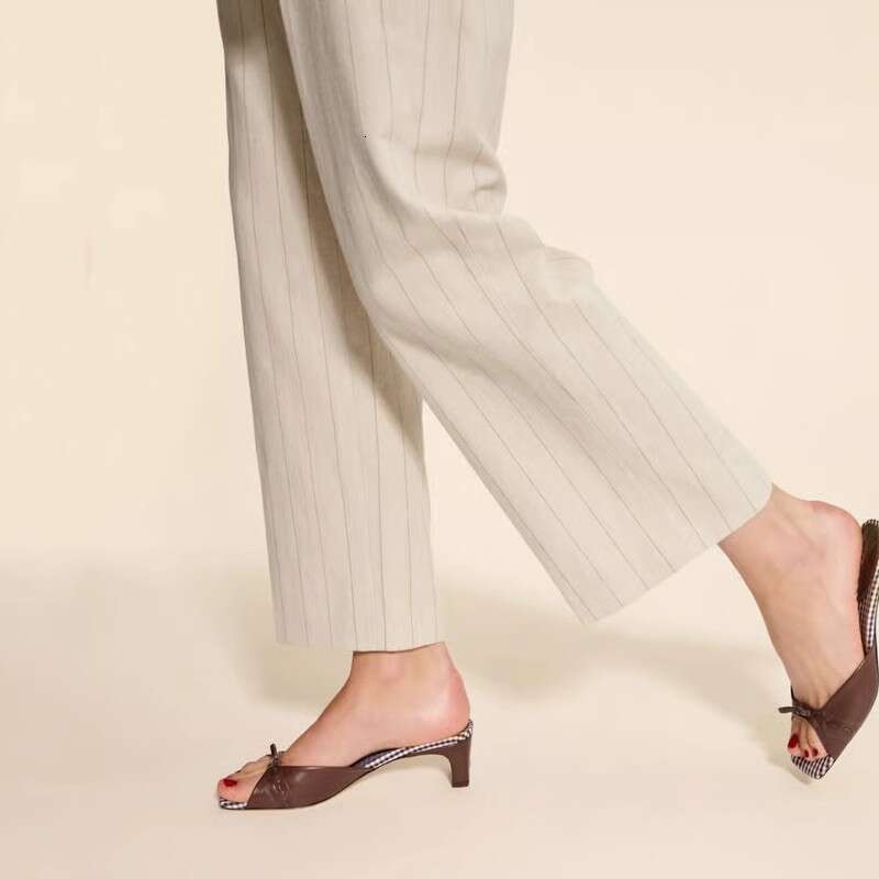 Woman Sandals French Square Toe High Heeled Open Toed Women Thick Heels For Cats Bow Shaped Sandals