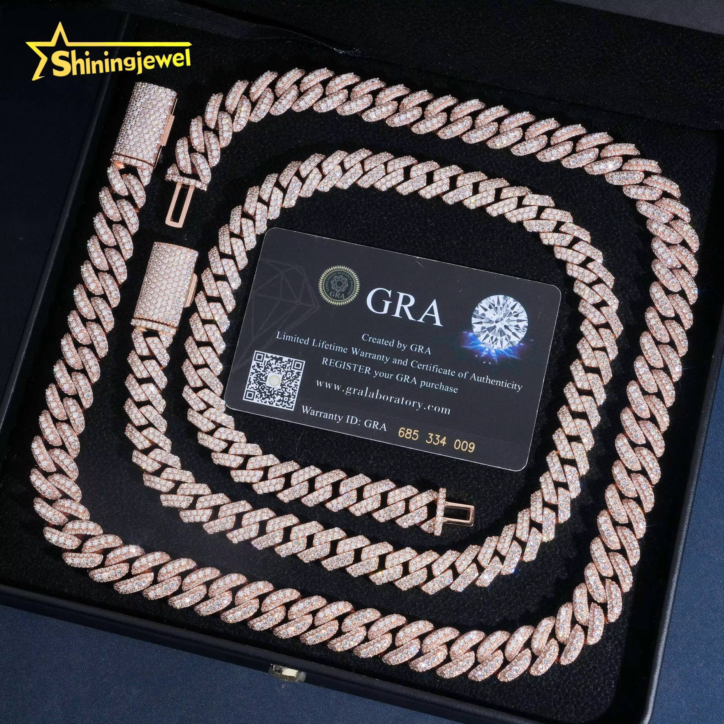 12mm 13mm Solid 925 Silver Diamond Cuban Link Chain Hip Hop Jewelry Iced Out Cuban Chain Moissanite Pass Diamond Tester