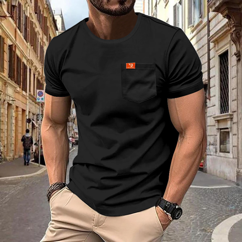 2024 Summer New Trendy Casual Solid Color Pocket Short sleeved Top for Men
