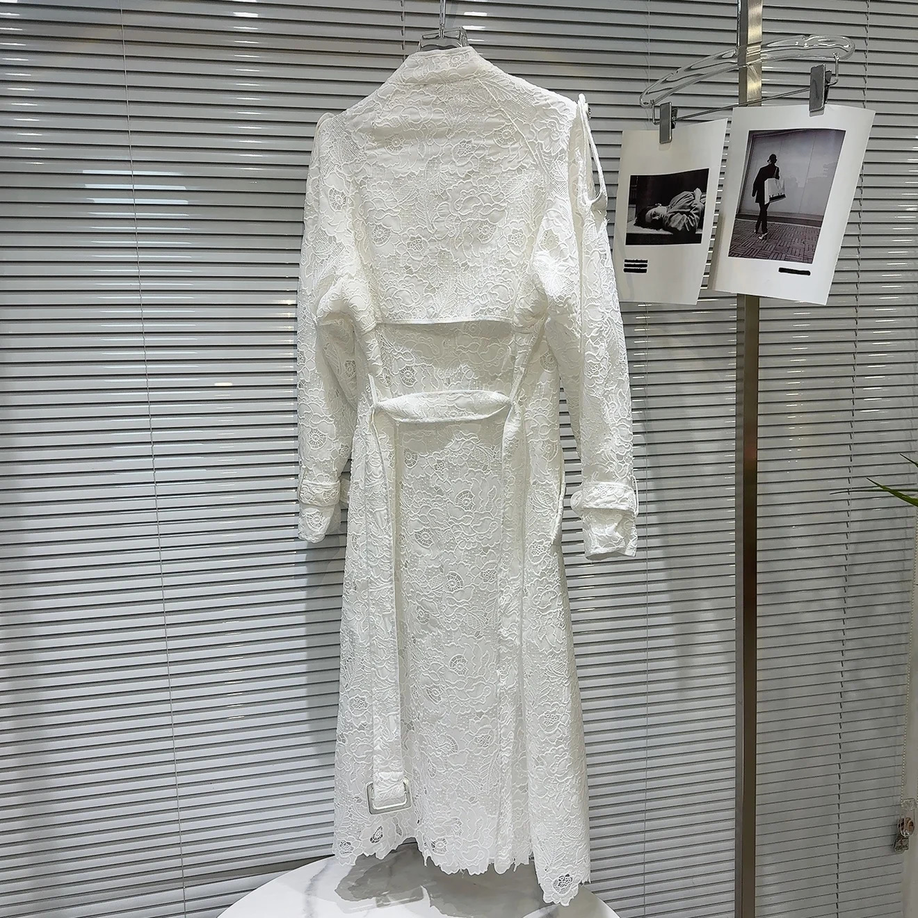 Get Spring Womens Trench Coat Double Chest Metal Buckle White Lace Windproof Machine Fully Matched Loose Ultra Thin 250410
