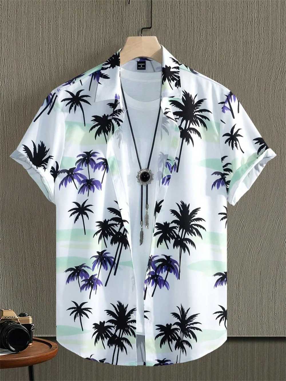 Mens Hawaiian shirt with simple print retro fashion shirt loose and comfortable casual short sleeved Harajuku retro clothing X250410
