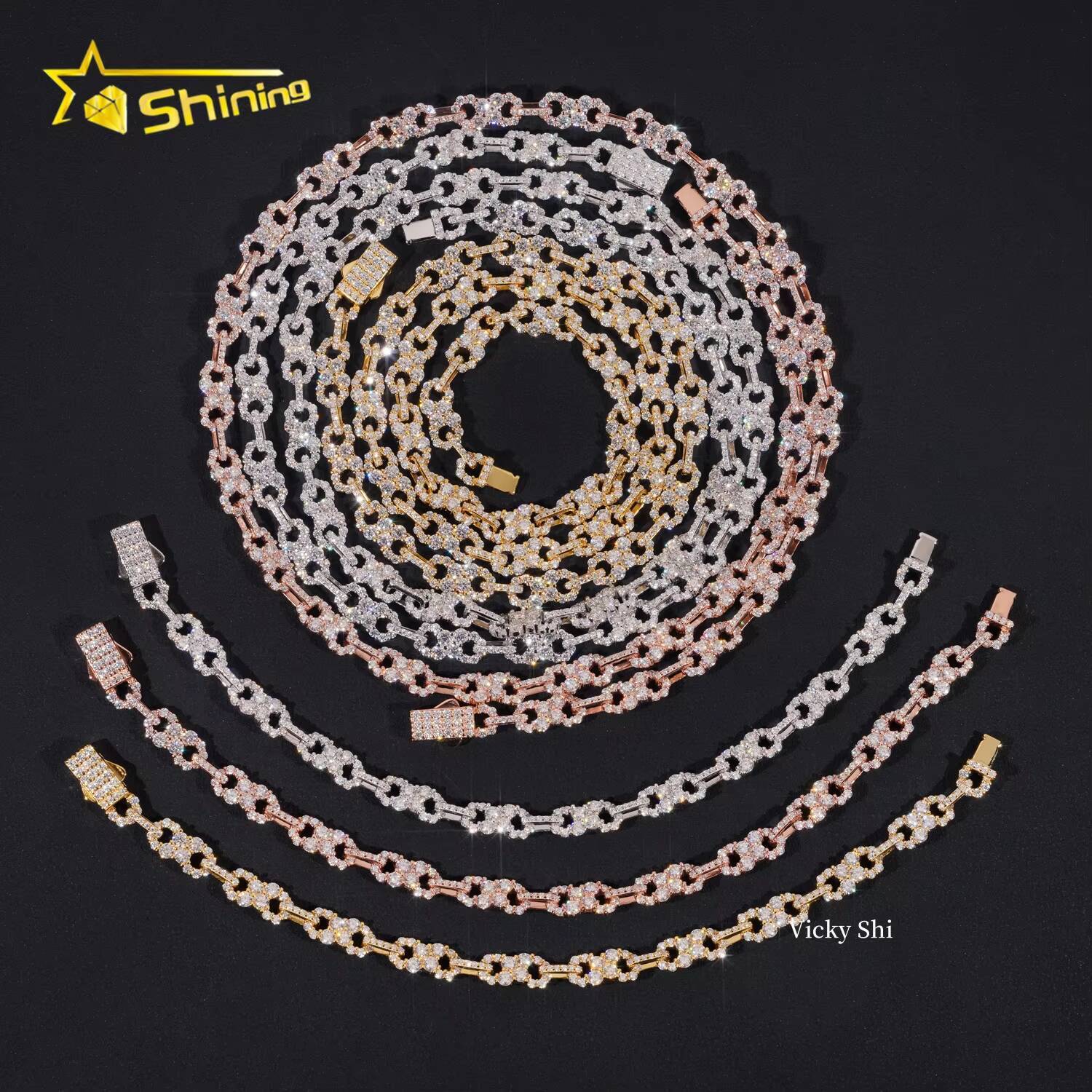 New Hip Hop Design Moissanite Infinity Link Chain Iced Out 925 Silver Men Gold Plated Moissanite Cuban Necklace