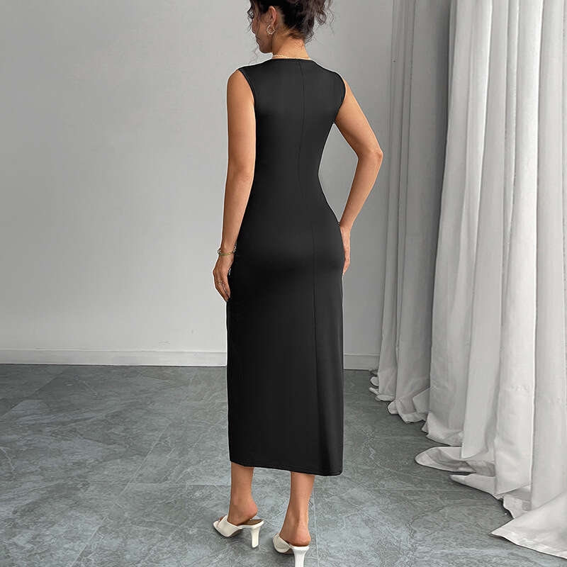 Rui Chuo Cross-Border Foreign Trade Independent Station European and American 2025 Autumn Slim Fit Bow Sleeveless Slit One-Step Dress