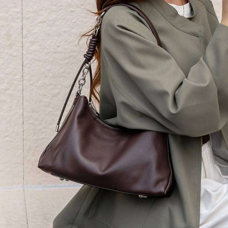 Burminsa Cowhide Genuine Leather Underarm Shoulder Bags For Women 2025 Luxury Designer Crossbody Hobos Crescent Ladies Handbags