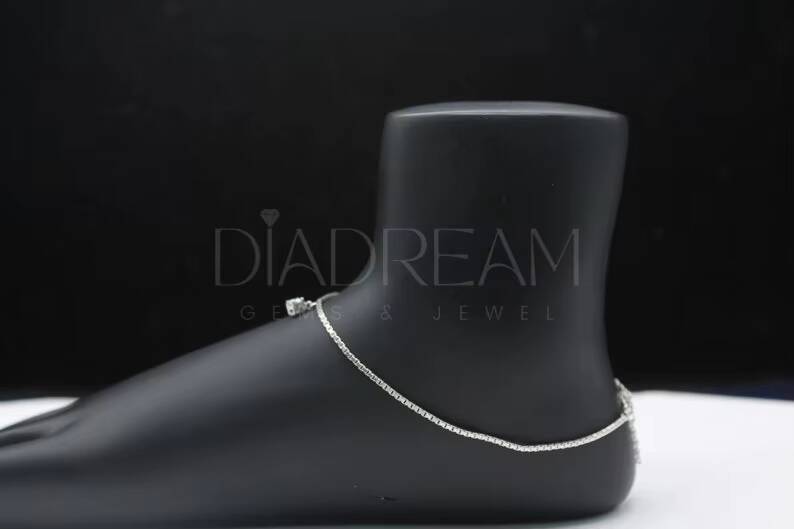 Ultra Luxurious 925 Sterling Silver Minimalist Anklet Single Moissanite Diamond Dainty Handmade Jewelry for Everyday Use