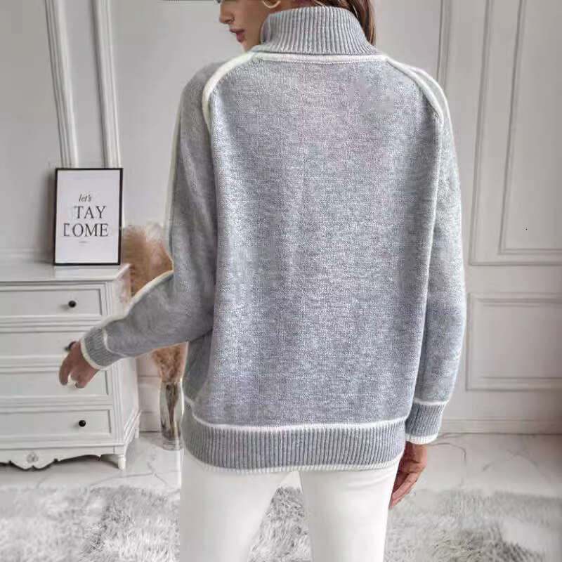 Cross-Border Autumn Winter Knitted Women's Pullover Long Sleeve Turtleneck Top Solid Color Loose Casual Versatile Sweater
