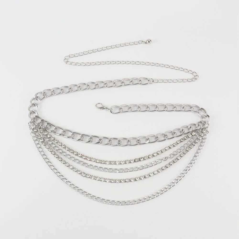 Punk Metal Waist Chain Beach Body Chain Rhinestone Mtilayer Summer Luxury Gold 1-Piece Set X250410