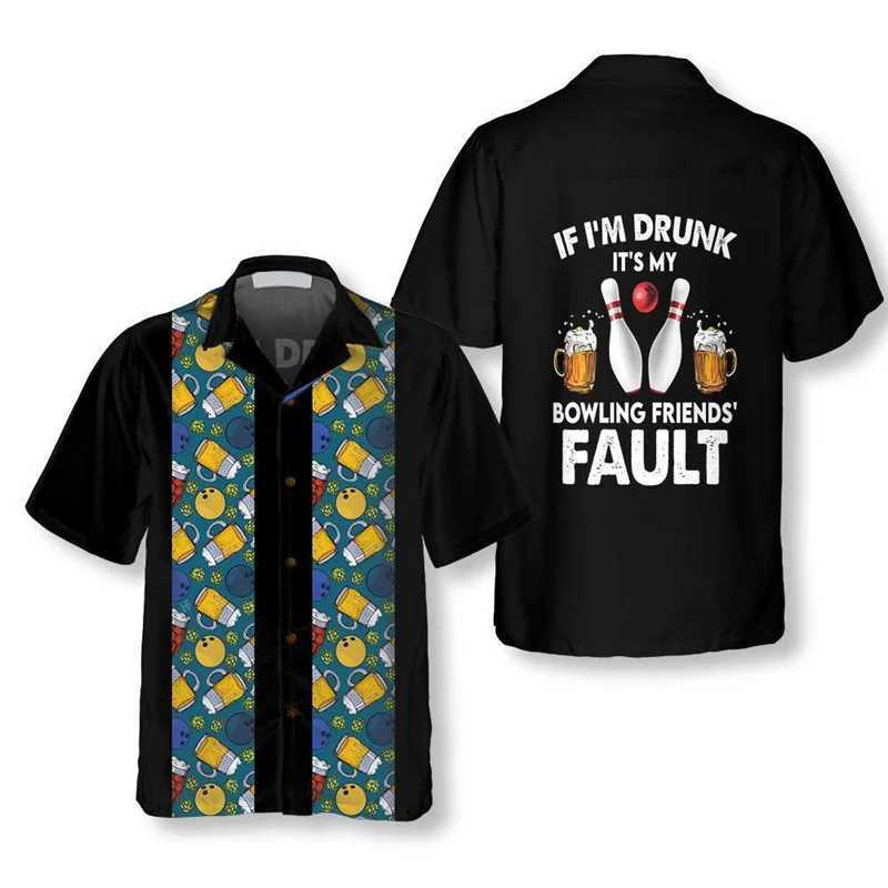 Classic retro bowling print shirt 2023 new Hawaiian mens shirt loose fit Cuban collar mens clothing casual mens top X250410