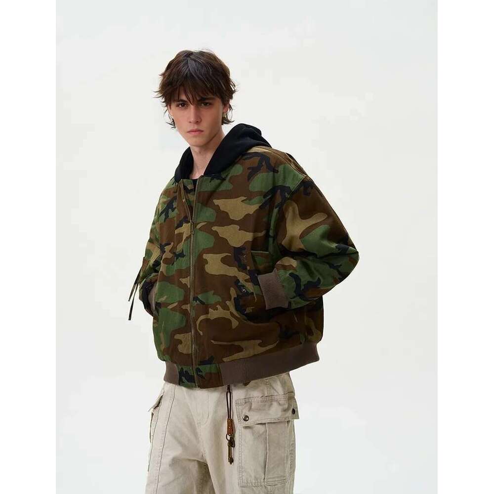 Camouflage Thickened Cotton-Padded Coat Contrasting Hooded Jackets Street Wear Puffer Jacket