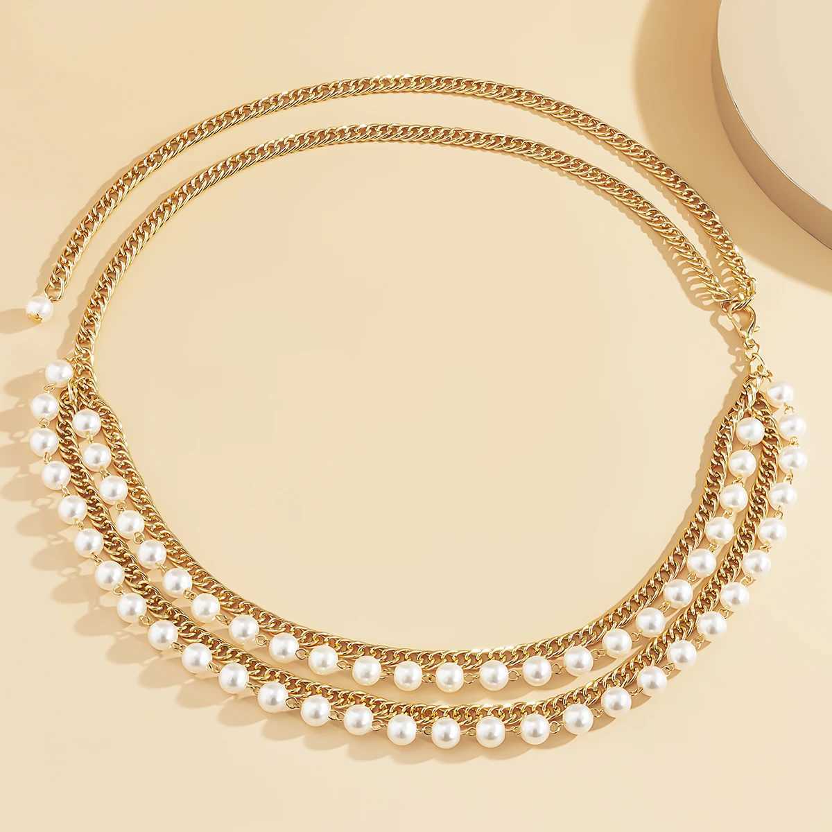 Laminated imitation pearl bead tassel with chain pants fashionable dress accessories Fem waist chain Wen accessories gifts X250410