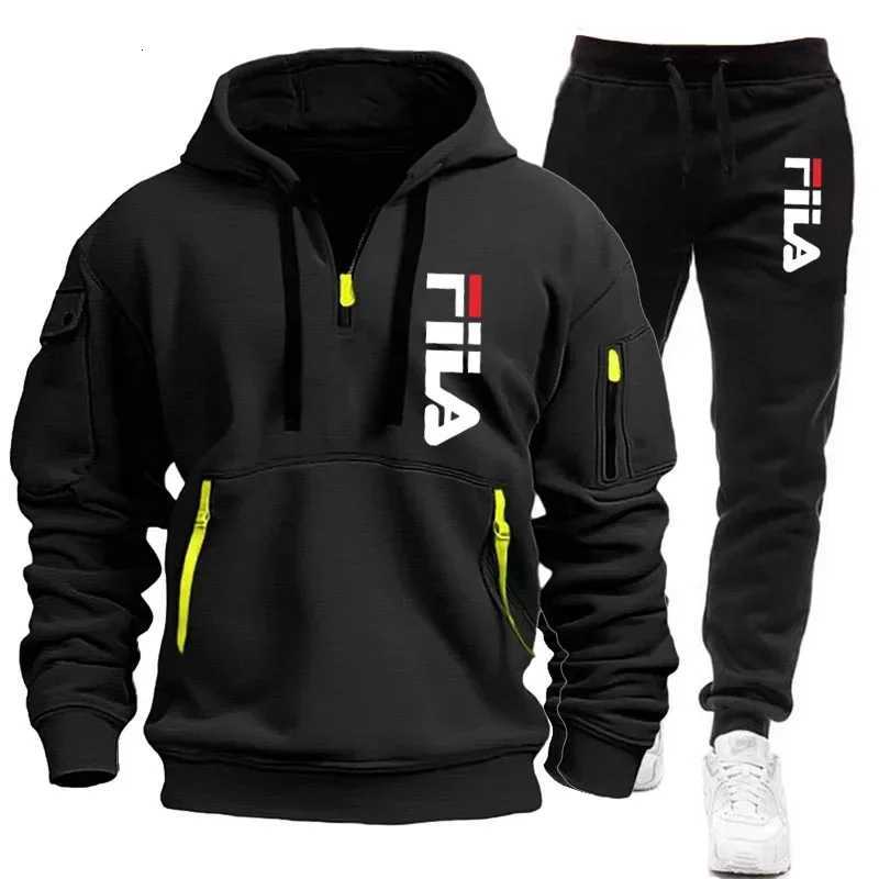Autumn and Winter 2025 new mens hooded sweatshirt pants two-piece set outdoor multi-pocket mens pullover sportswear set W251110