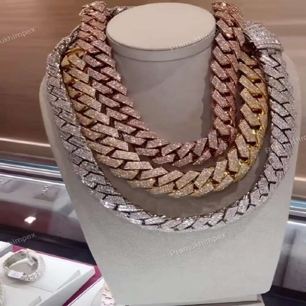 high-quality pure sier Miami Cuban necklace moissanite inlaid with rose gold electroplated hip-hop chain, direct manufacturer