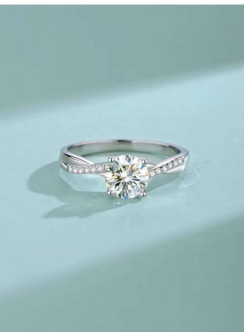 Mosang Stone Ring Womens S925 Sterling Silver Simulated Diamond Wedding Ring Classic Six Claw Closed Ring