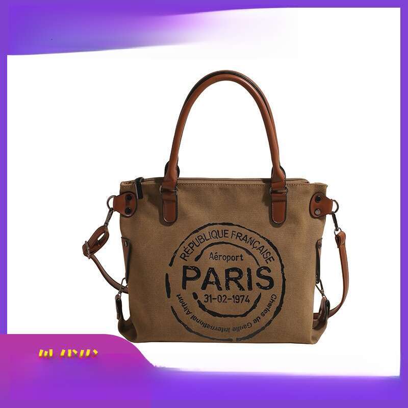 Lazy canvas casual large capacity women's commuting crossbody single shoulder letter tote bag, 2025 versatile temperament, new trendy clothing in