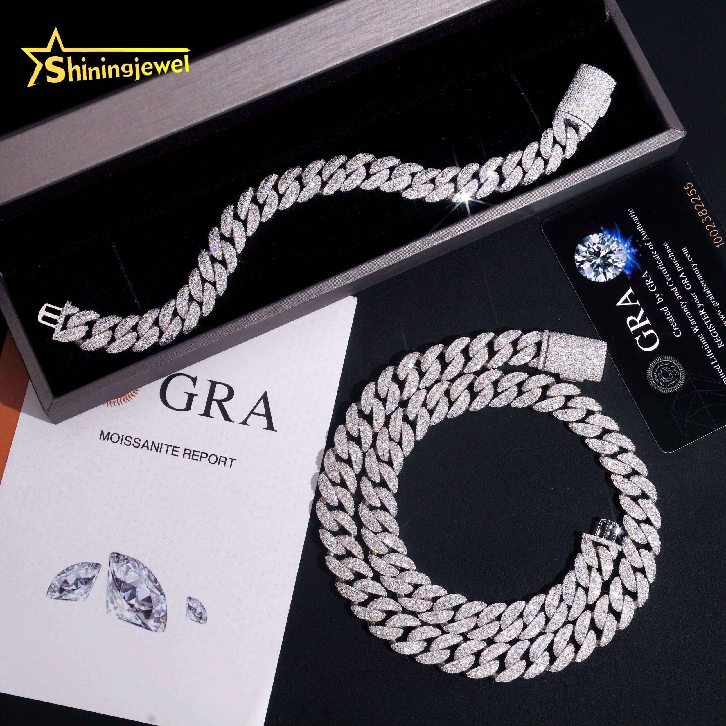 Pass Diamond Tester Ready to Ship Hip Hop 925 Silver Iced Out 12mm Mens Moissanite Necklace Cuban Link Chain