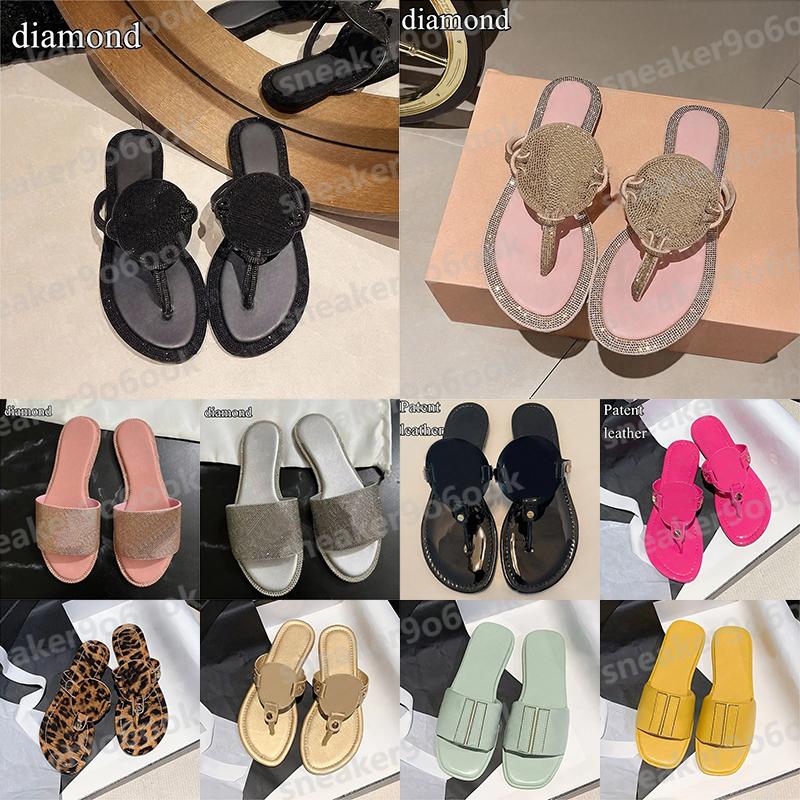 with box designer slippers slides sandals brown pink patent leather flat slipper sandal slide free shipping torybur tori tories tb torybruchlies