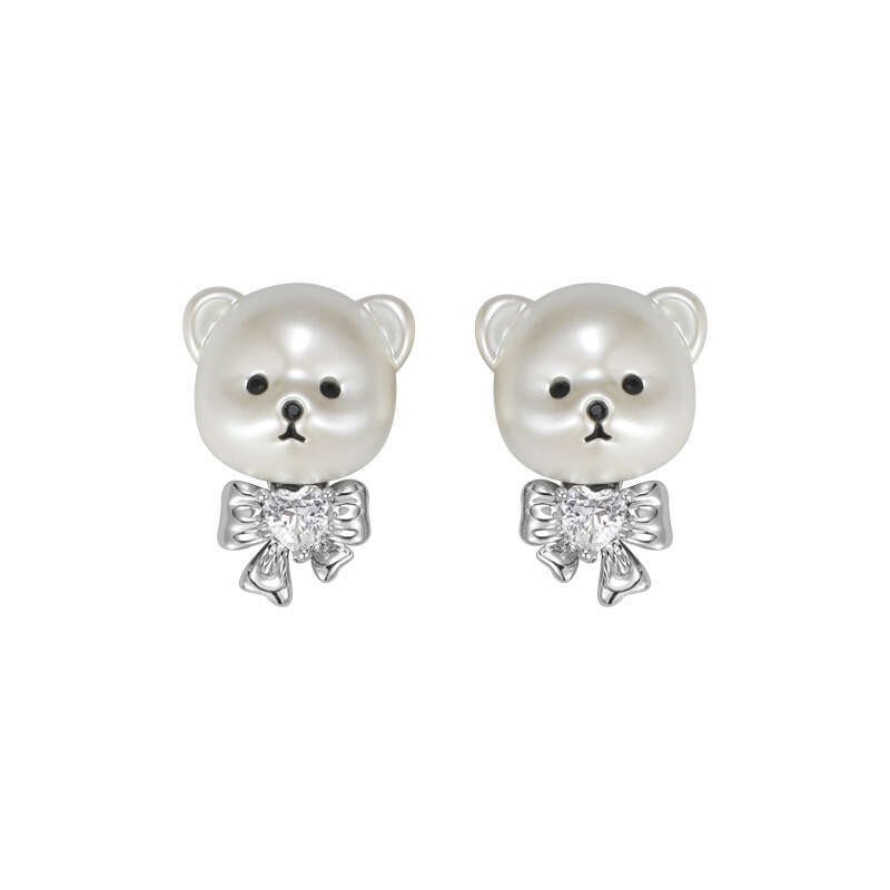 DHcollections Summer Sweet Bowknot Bear for Women Cartoon Cute Design Versatile Student 925 Silver Needle Earrings
