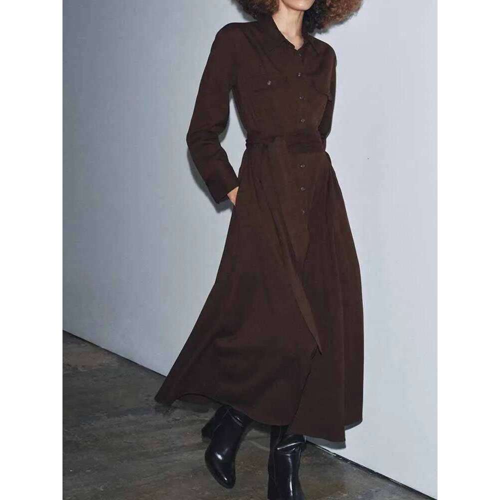 European And American Style Winter New Fashion Trend Women's Clothing Elegant Slim Long-Sleeved Shirt Dress With Belt
