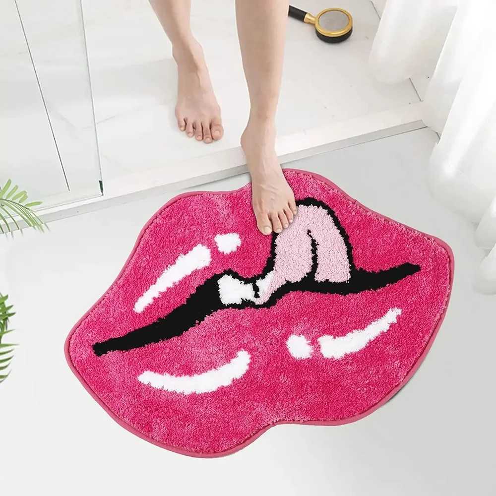 VIKAMA Red Lips Print Faux Wool Rug - Non-Slip Entryway Doormat Bathroom Windowsill Carpet Durable Washable Home Decor Y251110