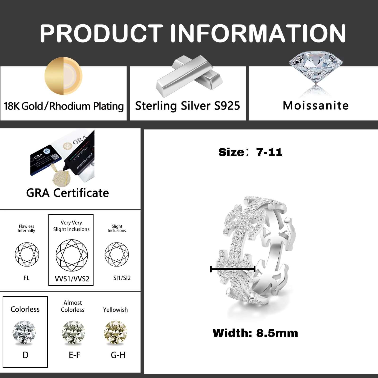 925 Sterling Silver Luxury Trendy Shiny Iced CZ Hollowed Ring Hip Hop Fashion Full Cubic Zircon Engagement Wedding Party Gift