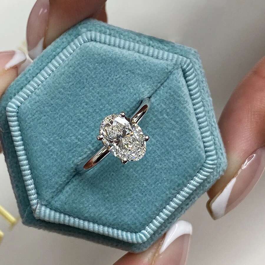 14K White Gold Oval Cut Lab Grown Diamond Engagement Ring 3 Carat EF VS CVD Diamond IGI Engagement Ring Halo Rings