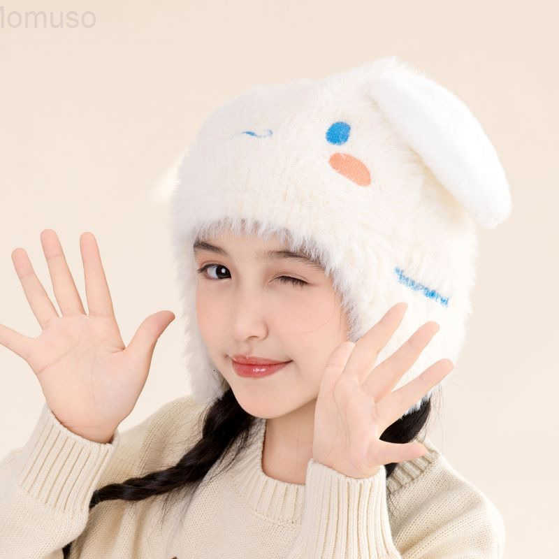 Sanrio Kuromi Plush Hat Autumn Winter Childrens Fleece-Lined Warm Genuine Outdoor Ear Protection Girl Lei Feng Hat H251110