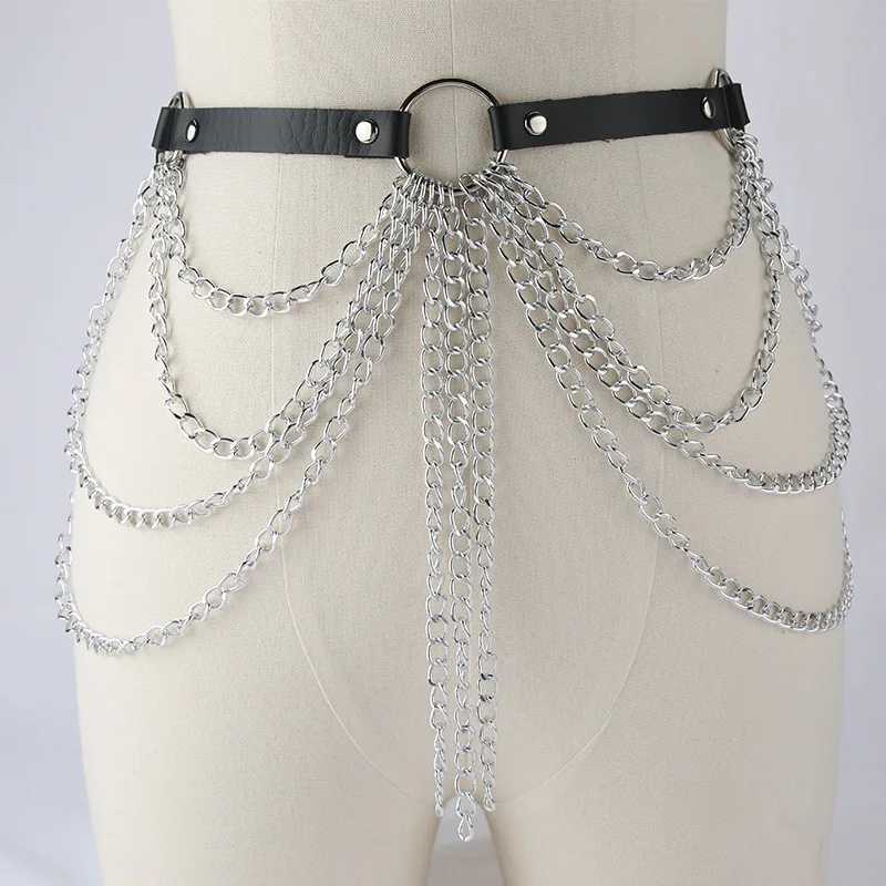 Sexy Wen Gothic hip-hop belt with chain Harajuku punk style Jk waist adjustable disco dance Pu dress jeans belt X250410