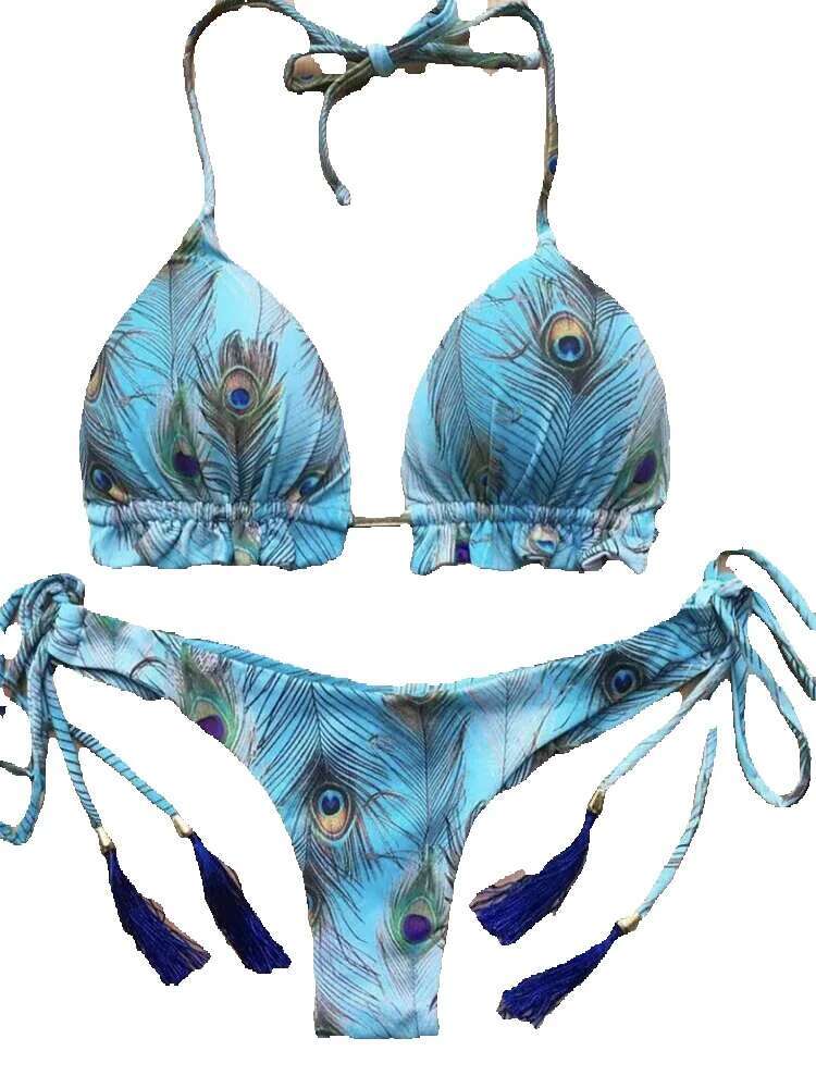Ruotongsept sexy mini set 2022 new feather print headband women's swimsuit Brazilian bikini