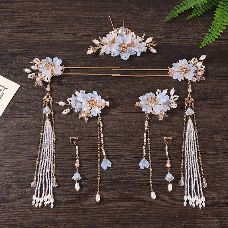 Retro Girl Edge Hairpin Flower Hair Stick Female Hanfu Headwear Set Chinese Style Korean Custom Hair Accessories 250409