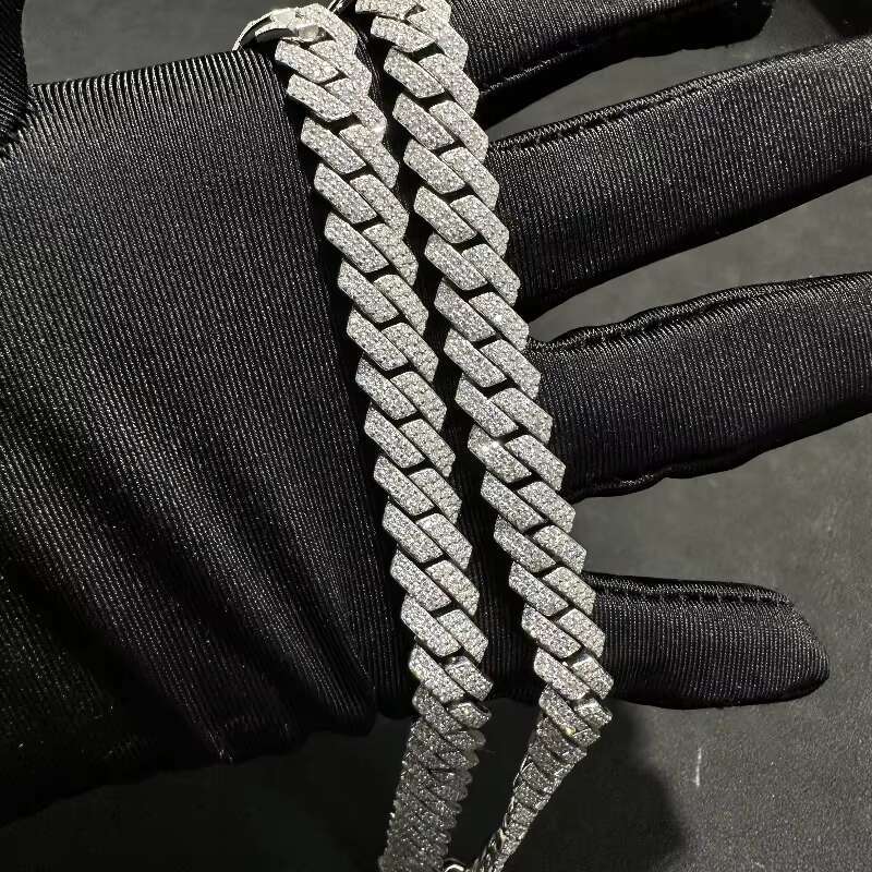 Fine Jewelry 10mm Moissanite Cuban Chain Bracelet for Men Pass Diamond test 925 Silver Iced Out Vvs Moissanite Cuban Link Chains