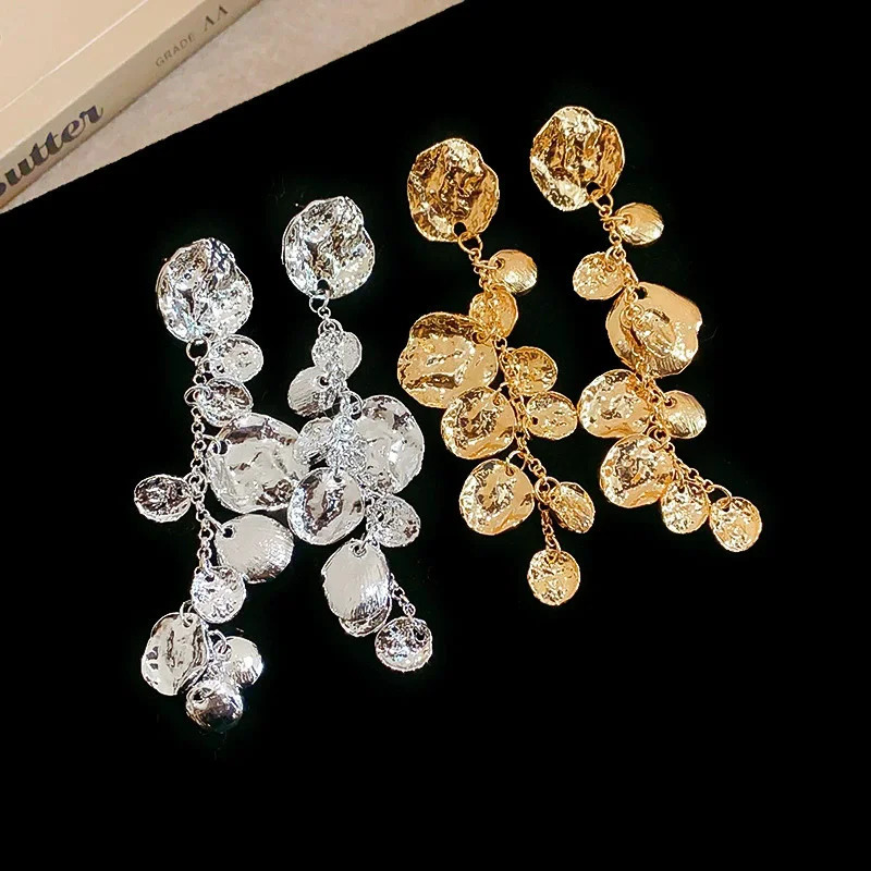 XIALUOKE Long Tassel Irregular Metal Plate Pendant Earrings For Womens European American Style Party Travel Jewelry 250409