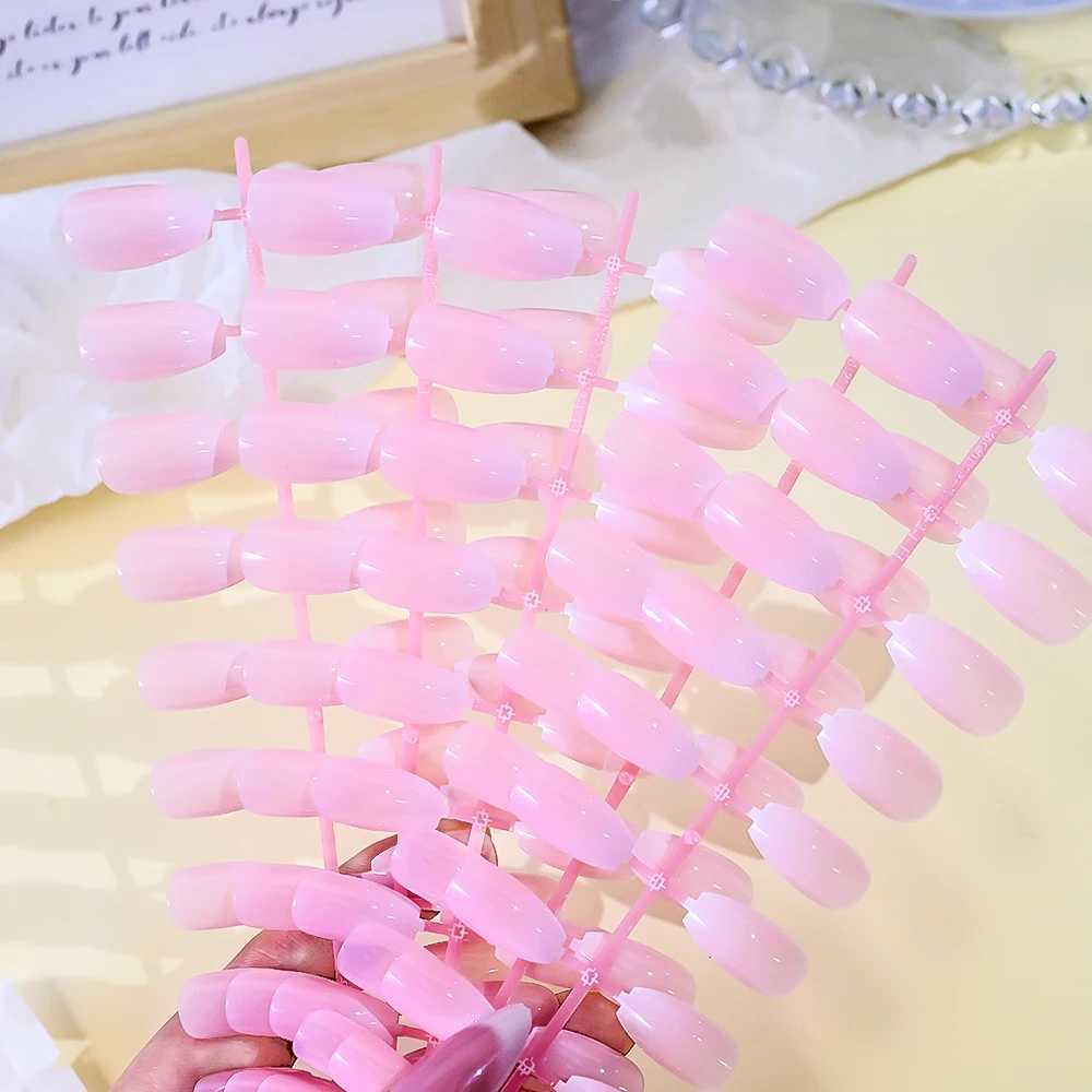 20 pieces of pink Ombre coffin press machine nails smooth handmade acrylic fake nails with gradient design at the tip artificial fake nails W250410