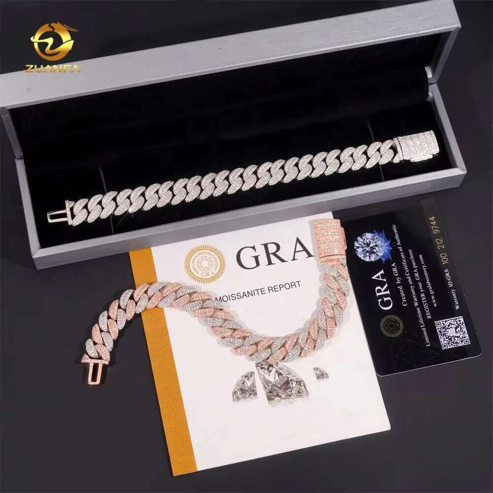 Pass Dia Tester Two Tone Rose Gold 13mm Hip Hop Sier Iced Moissanite Cuban k Bracelet