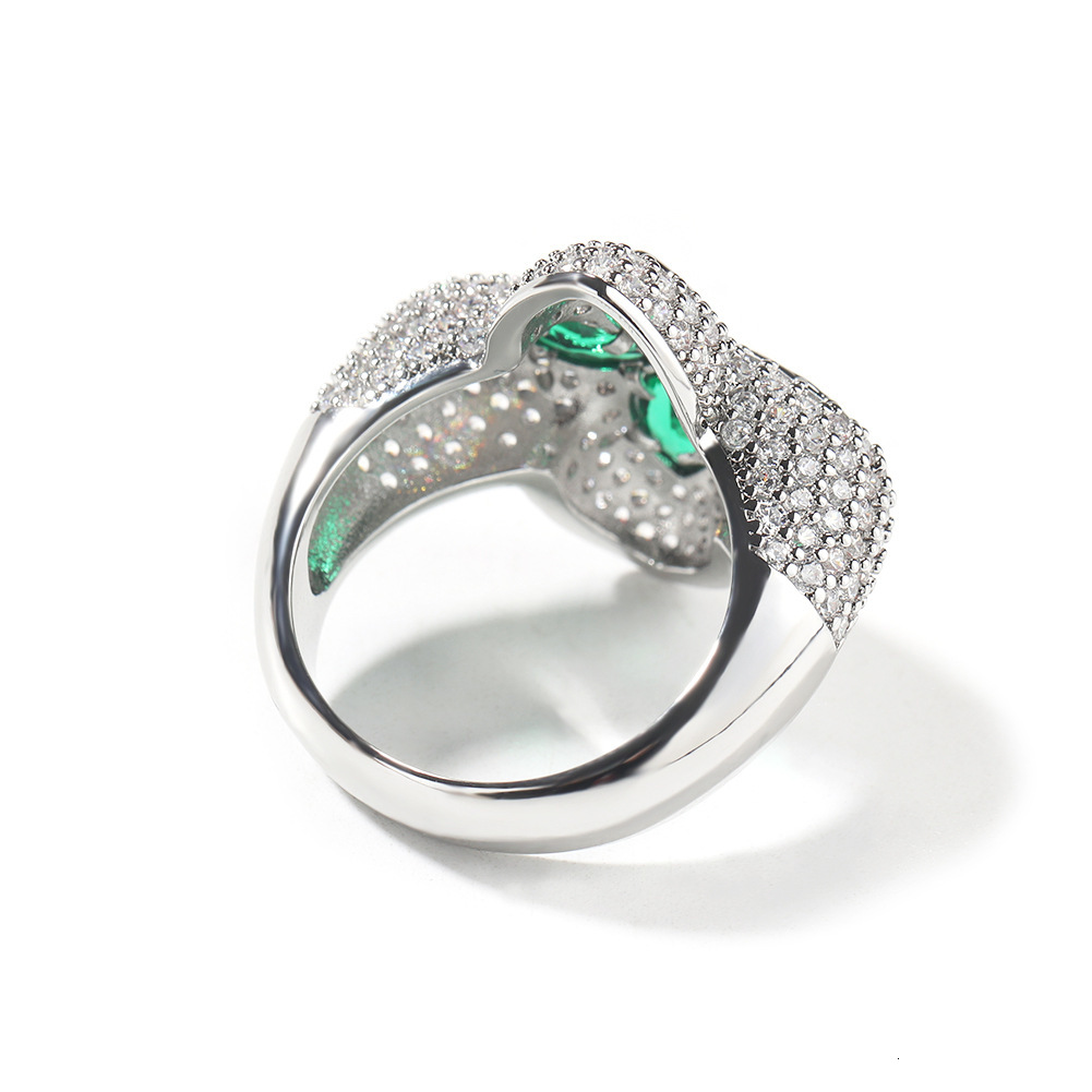 European Style Fashion Ring American Cross-border Clover Shaped Zircon Ring Designer Ring Niche All Diamond Flower Shaped Green Diamond Jewelry Ring