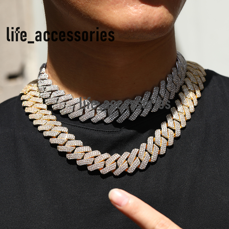 Luxury 20mm 3 Row VVS Moissanite Cuban Chain Hip Hop Rapper Gift Wholesale 925 Sterling Silver Iced Out Cuban Necklace for Men