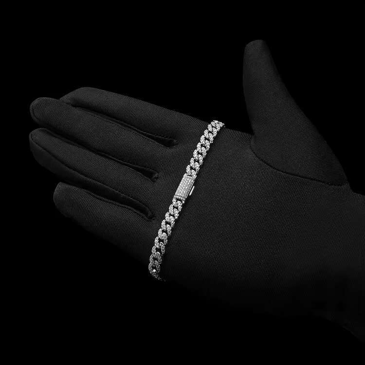 Rap singer jewelry 6mm sterg sier Miami Cuban chain ice zirconia hip-hop bracelet gold-plated master