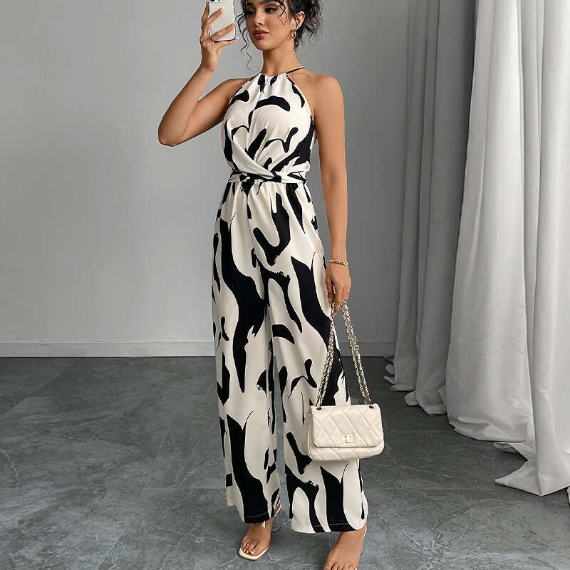 Rui Chuo Cross-Border Foreign Trade Camisole 2025 Summer European and American Style Milk Spotted Lace-Up Halter Jumpsuit for Women