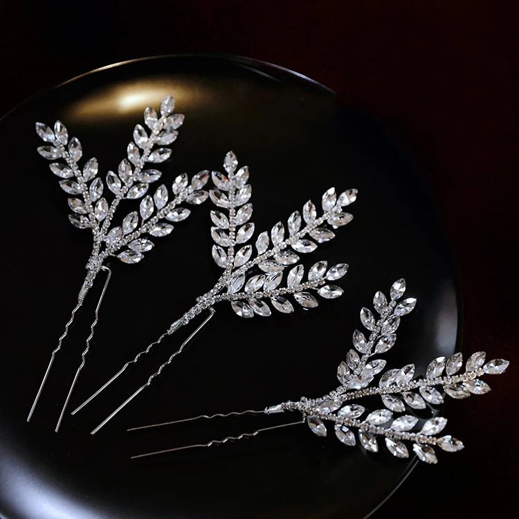 Crystal rhinestone hair clip for leaf hair used for brides silver headpieces wedding accessories bridal jewelry 250409