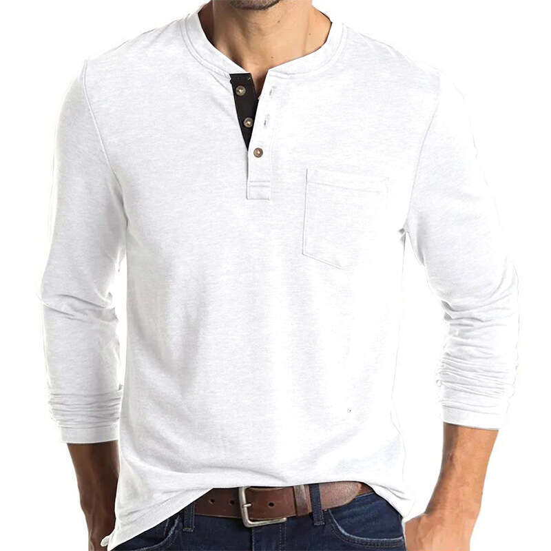 European and American long sleeved round neck base shirt men's T-shirt Henry collar top temperament versatile new trend clothing