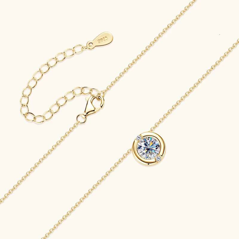Classic Trendy Engagement Gift Jewelry Original Real 925 Sterling Silver Round Cut Moissanite Pendant Necklace for Women