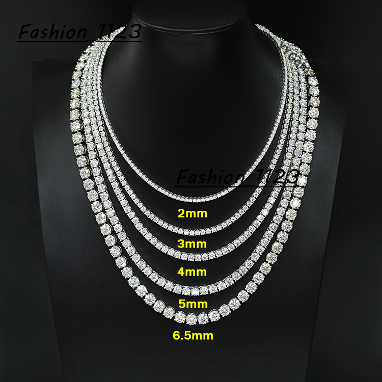XingGuang Wholesale Hip Hop Men Women Gra Certified 925 Silver Jewelry 2mm 3mm 4mm 5mm Diamond Mossanite Tennis Necklace Chain