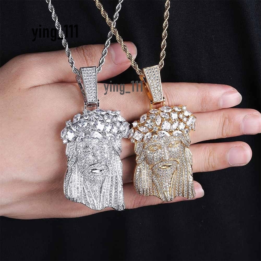 Wholesale Jesus Pendant 14k Gold Plated Copper Zircon Iced Out Hip Hop Pendant Necklace With 3mm Twist Chain