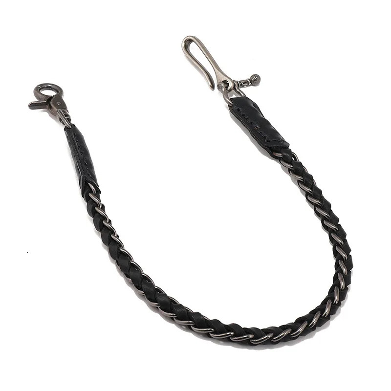 Mens punk style genuine leather bicycle keychain handmade jeans wallet waist chain mens rock n clothing accessories 250410